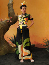 Frida Kahlo X SHEIN X Designer Caterine Sanchez Floral Printed Palazzo Pants Summer,Women Clothes,For Summer, Holiday, Thanksgiving